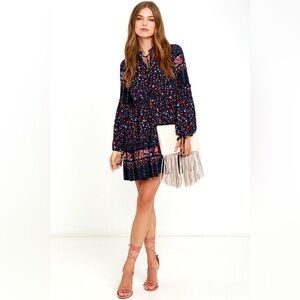 Glamorous Sugar Navy Blue Floral Print Dress Size M